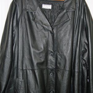 Impressive Genuine Black Leather Dress Coat, Long Length, ZipLiner, Plus Size 22